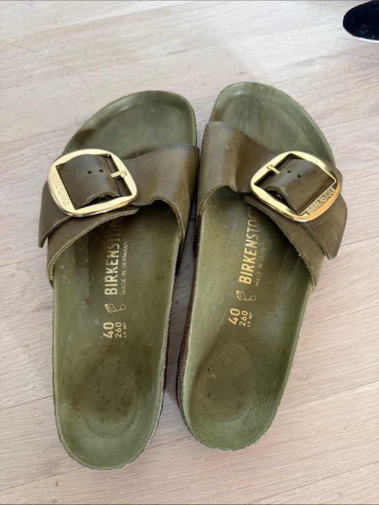 Birkenstock Shoes - Sz 40 Birkenstock Madrid Olive Green Slide Sandals with Gold Buckles